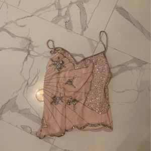 Beaded embroidery pink and gold/silver cami